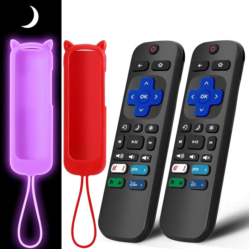 (2+2 Packs) Replacement Remote for Roku TV with Soft Protective Silicone Cover(Glow in The Dark), Universal Remote for TCL Roku/Hisense Roku/Onn Roku/Sharp Roku/Philips Roku/Element Roku Smart TV